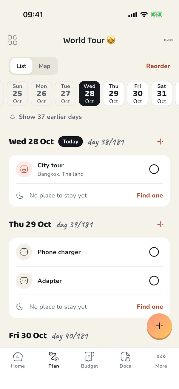 The plan of a trip in PuffinPilot, step by step.