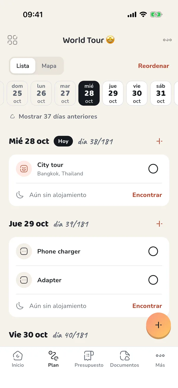 El plan de un viaje en PuffinPilot, etapa por etapa.